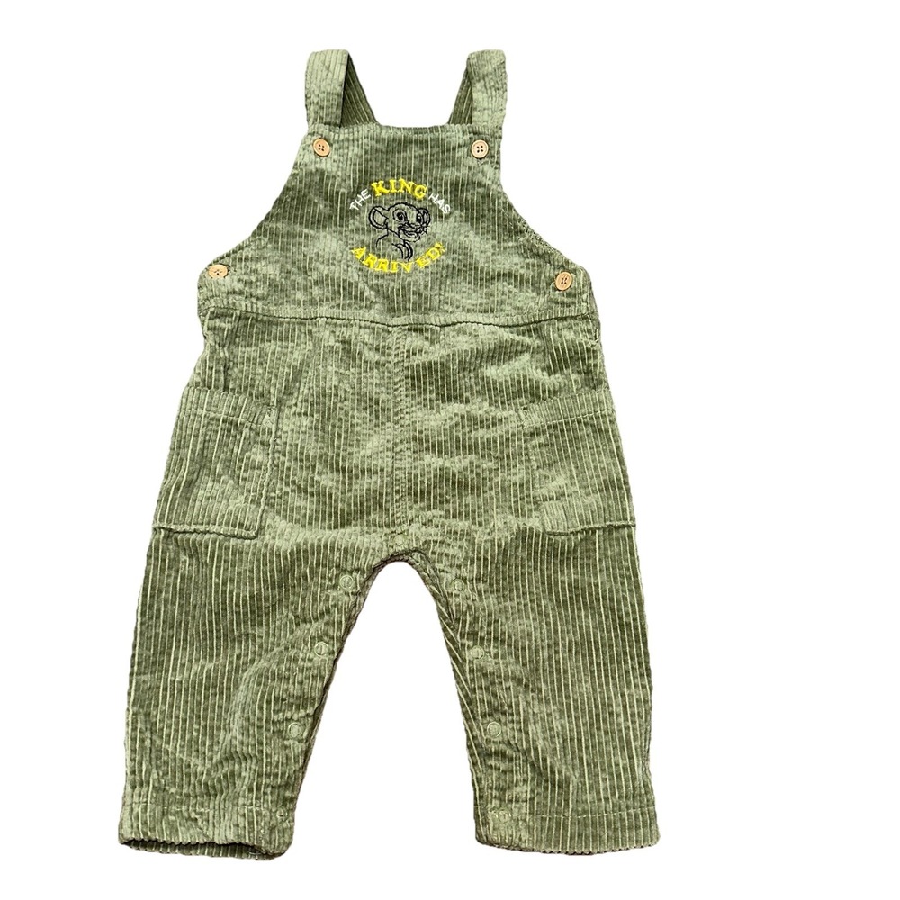 Vtg 2000s Disney Baby Lion King Simba Embroidered Green Corduroy Bibs Boy's 12mo